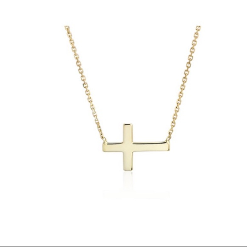 Mini Sideways Cross Necklace in 14k Yellow Gold